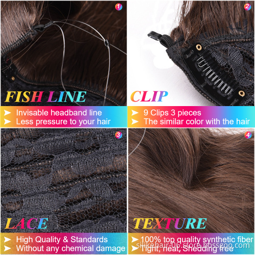 Silike 18 inch Synthetic Line  in Hair Wavy Clip in Hair Extensions Natural Wave Pieces Real Hair Extensions with Fish Line